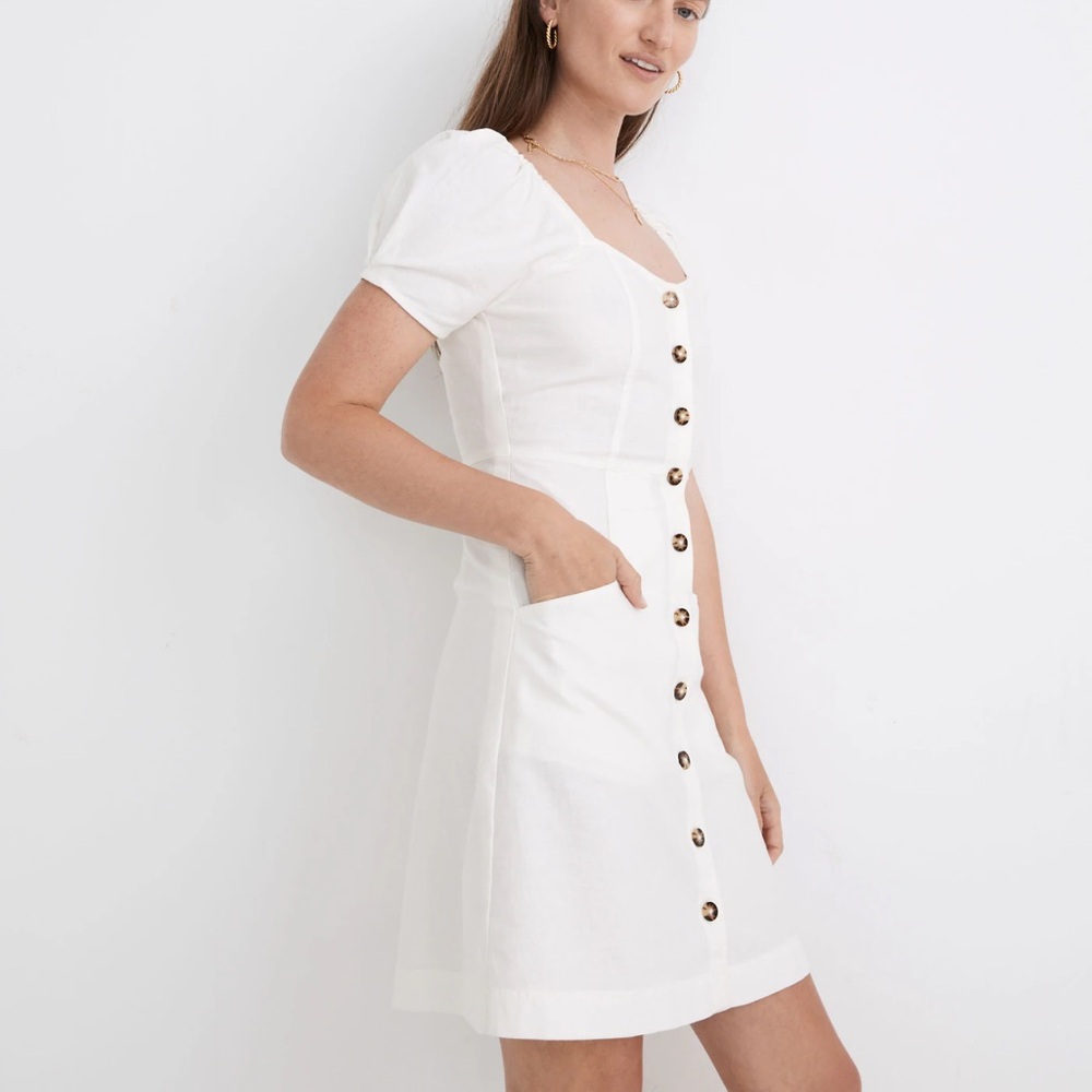 Madewell Linen-Cotton Puff-Sleeve Mini Dress